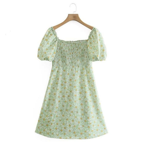 Summer Women Dress Floral Printed Puff Short Sleeve Casual