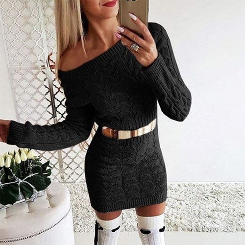 Winter Off Shoulder Sheath Knitted Bodycon Dress