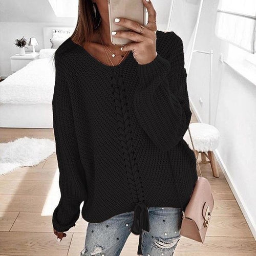 Women Patchwork Knitted Pullover Sweater