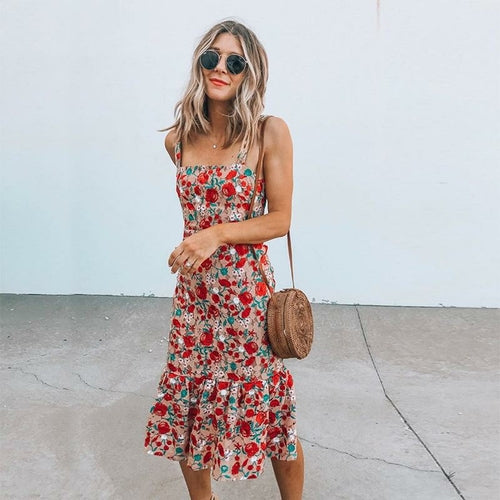 Floral Printed Sleeveless Bohemian Long Dress