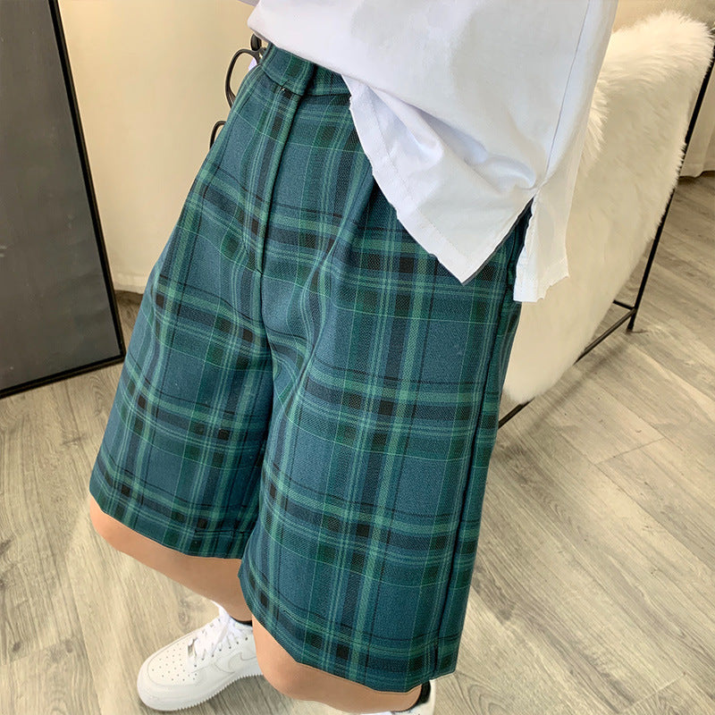 Small fragrance summer straight five pants female port taste female shorts female high waist plaid pants