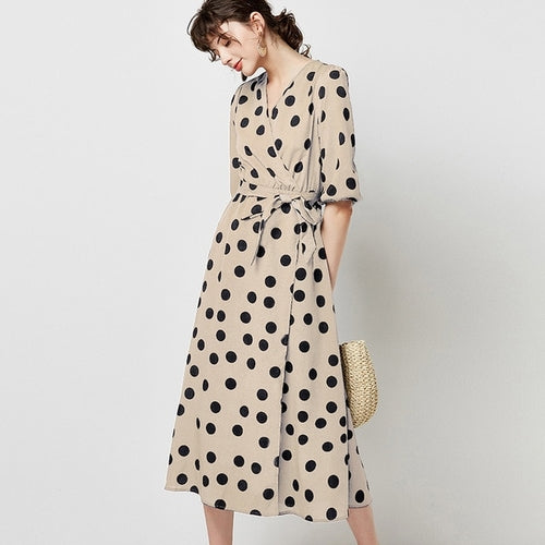 Elegant Polka Dot Long Women Dress Autumn