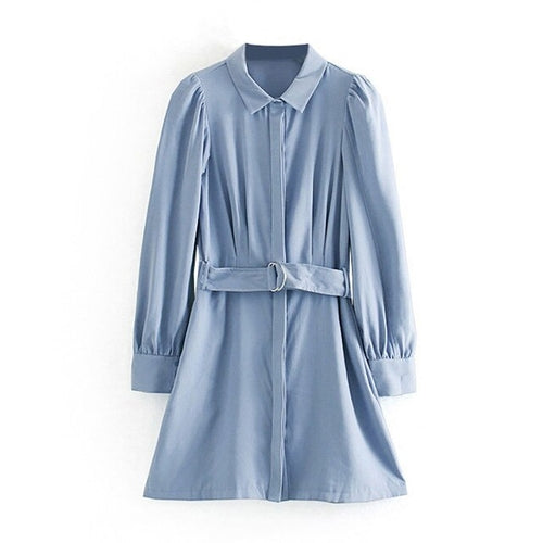 Elegant Women Solid Shirt Dress Female Turn