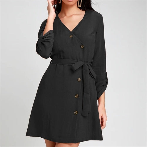 Mini Dress Women V Neck Long Sleeve