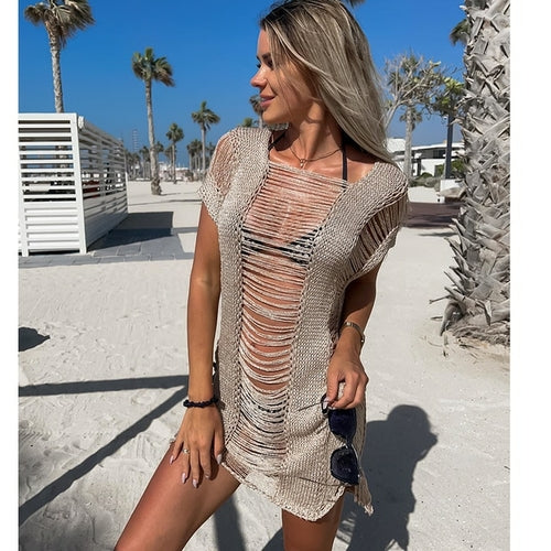 Crochet Cover Up Beach Sexy See Through Hollow Out Dress Women