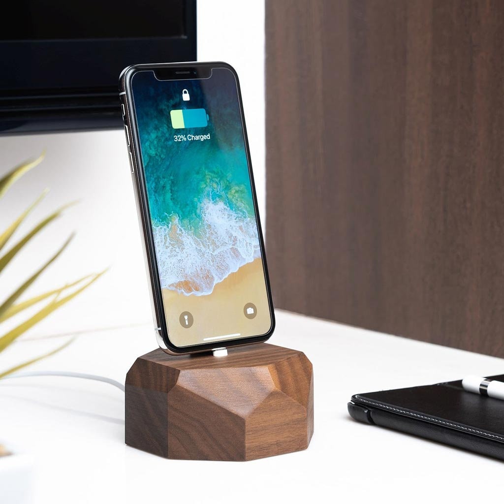 Oakywood iPhone Geometric Wood Charging Dock, Docking Station, iPhone Stand Charger, Work from Home Desk Organizer, Unique Gifts for Him