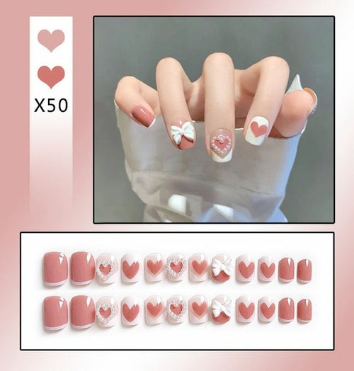 24pcs/box Sweet Short Round/square Head False Nail Art Full Cover