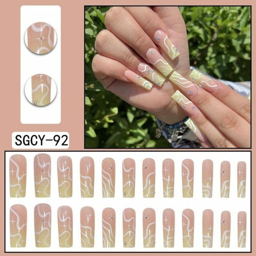 24Pcs Long Ballerina French Fake Nails Flame Rainbow Gradient Full