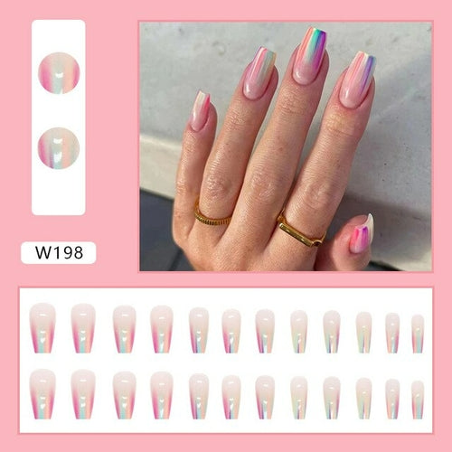 24pcs French Long Coffin Fake Nail Girls Wearable Nail Tips Full Cover