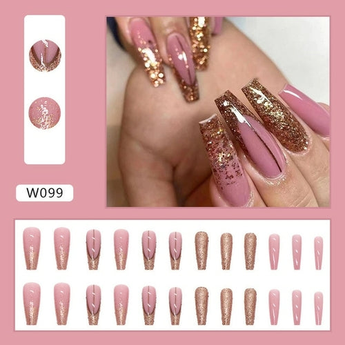 24pcs/box Long Coffin Ballerina False Nails Snake Design Diamond