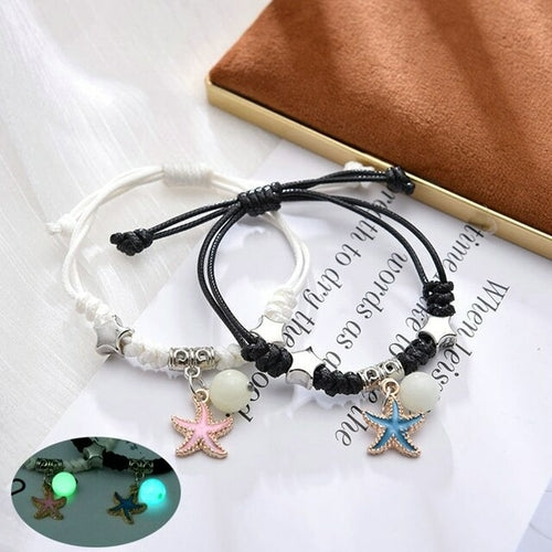 2pc/set Luminous Couple Bracelet Star Moon Heart Cross Key Lock