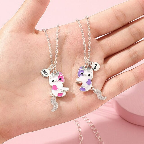 2PCS/Set Cartoon Cat Shape Pendant Chain Best Friends Necklace BFF