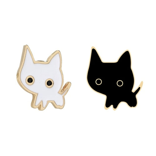 2pcs/set Couple Friend Cats Brooch Set Cute Black And White Kitten