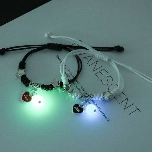 2Pcs Cute Cat Luminous Couple Bracelets For Women Charm Rope Chain