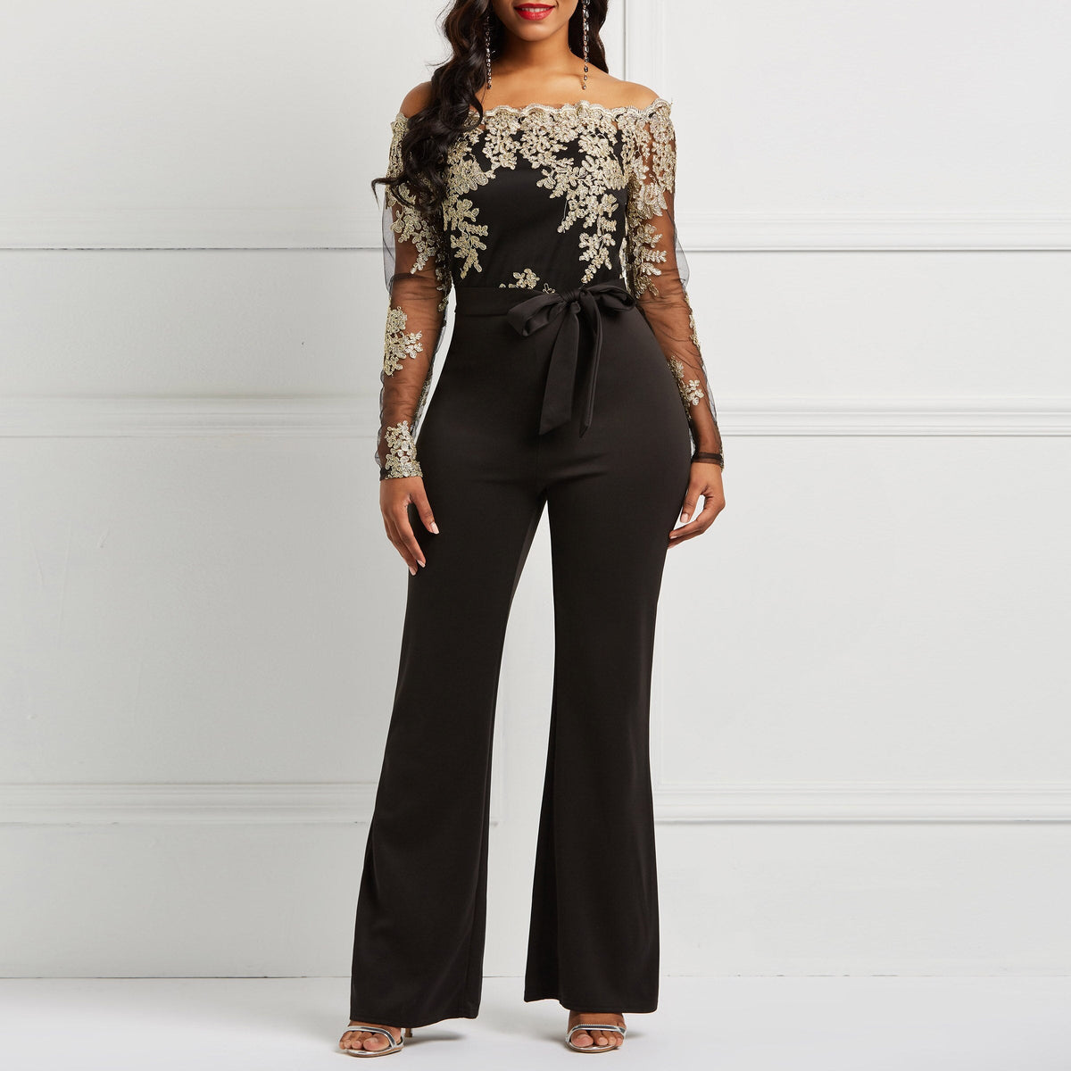 Long Sleeve Off Shoulder Dressy Jumpsuit