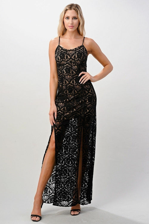 Front Slit Lace Maxi Dress