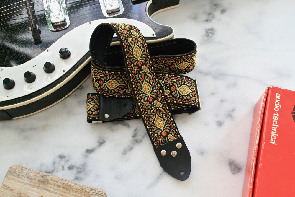 Vintage 70s Gold 'Peacock' Hippie Guitar Strap Replica