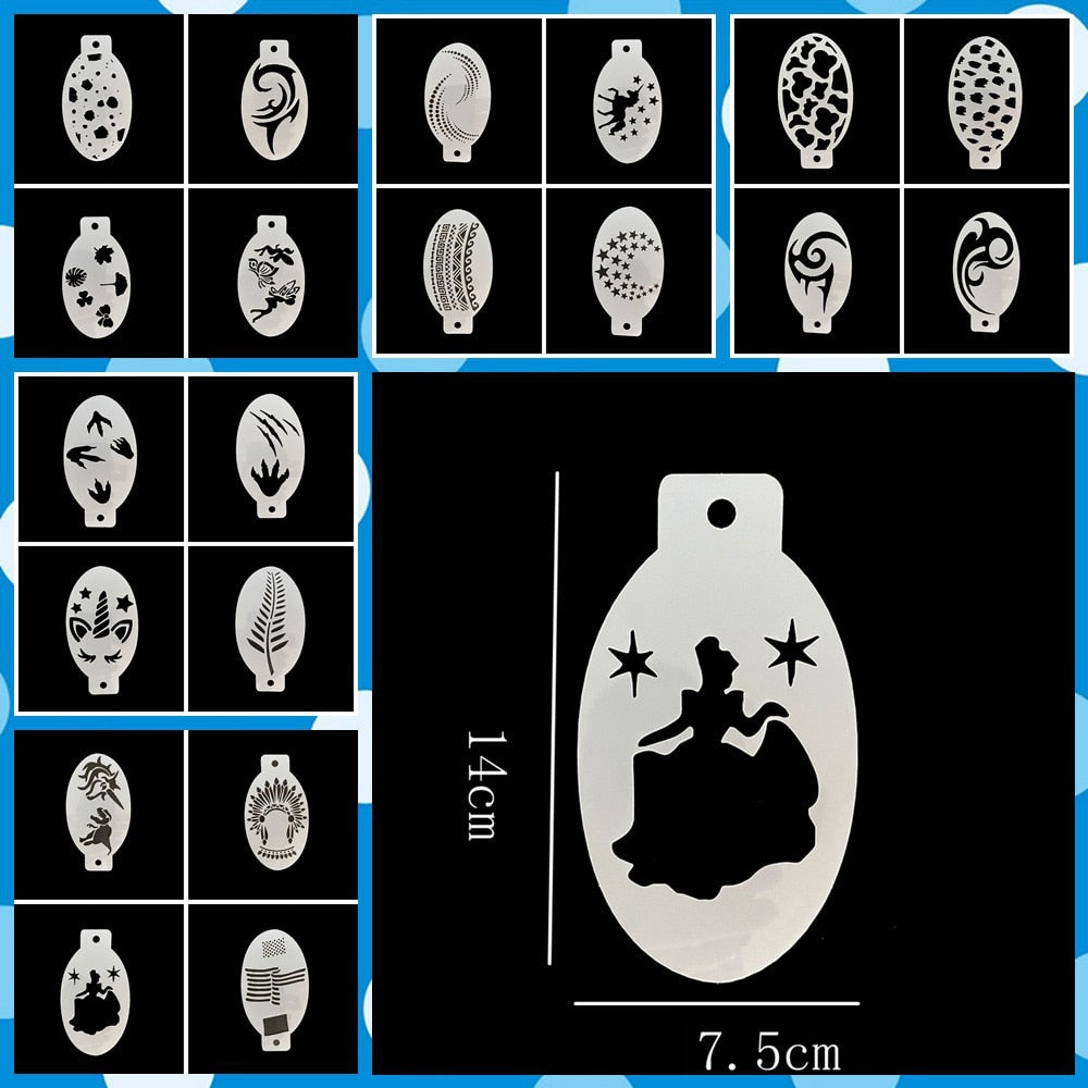 White 3/5/20Pcs set Face Painting Stencils Templates Professional Body Art Fairy Clown Dolphin Plastic Makeup Tools