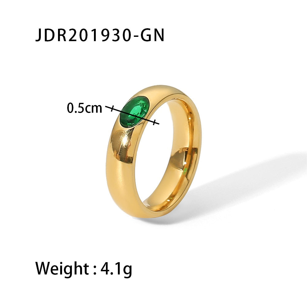 Popular Elliptic Emerald White Diamond Setting 14K Gold Plated Stainless Steel Female Rings Anillos Mujer