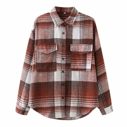 Women High Street Plaid Printed Blouses Shirts