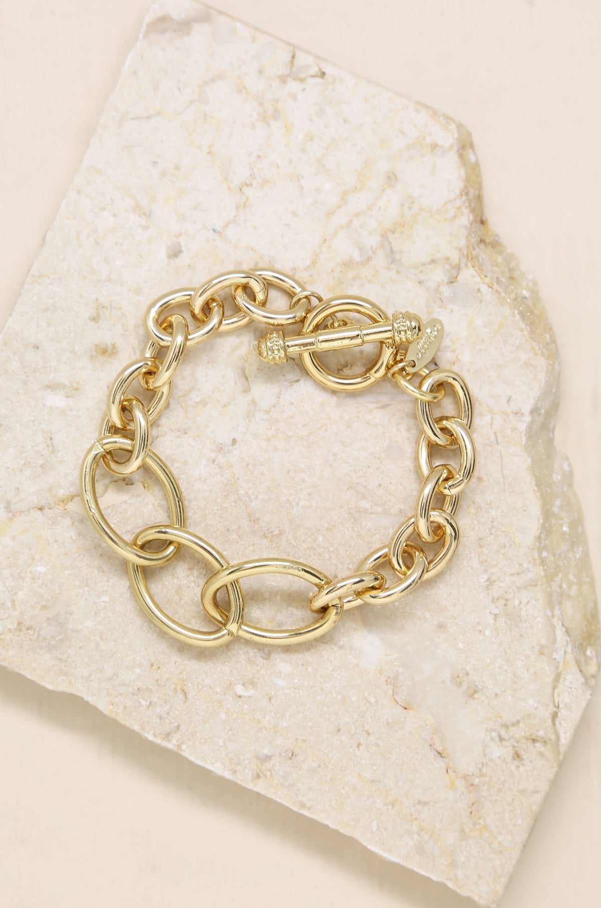 Simple Chain Link 18k Gold Plated Bracelet with Toggle