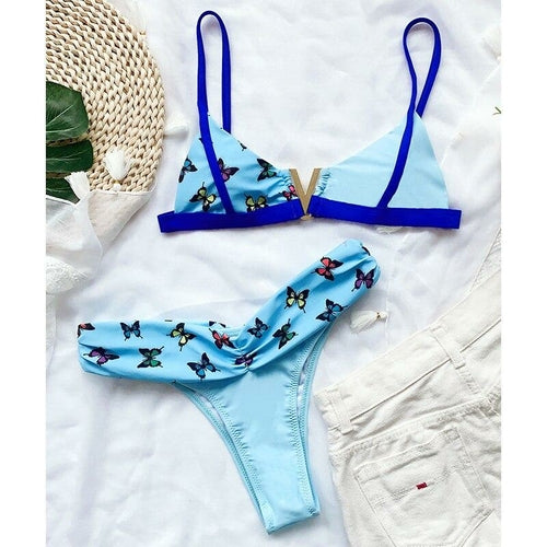 Butterfly Printed Bikini Set Retro Women's Swimsuit