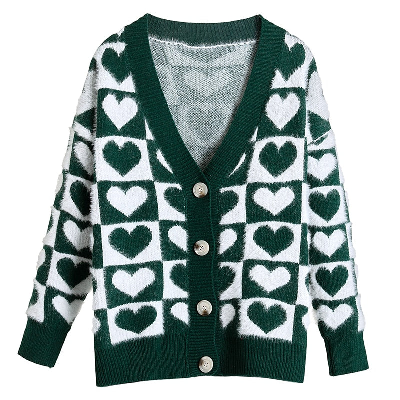 Casual Christmas Sweater Women Heart Print