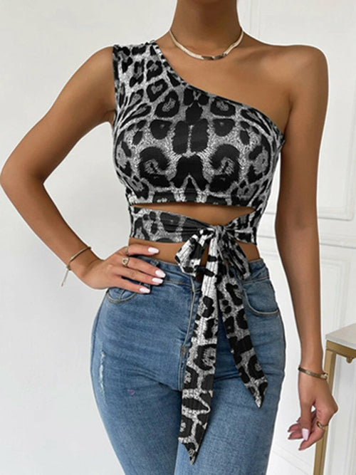 One Shoulder Tops Sleeveless Bandage Shirt Blouse