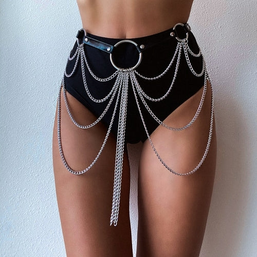 Goth Leather Body Harness Chain Bra Top Chest Waist Belt Witch Gothic