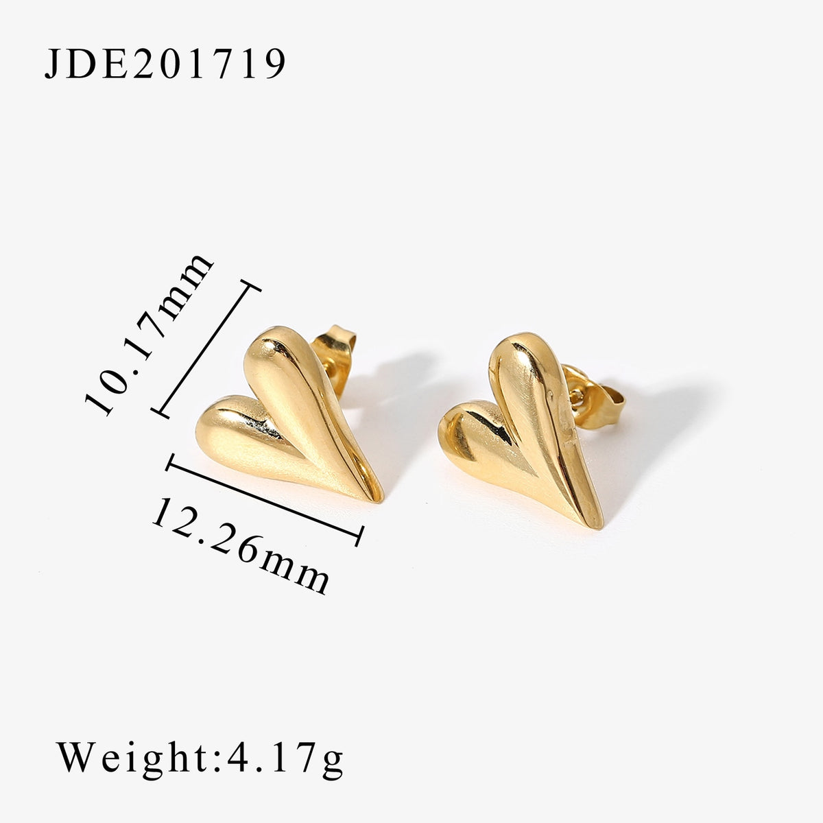 14K Gold Plated Stainless Steel Heart Shape Stud Earring For Women Girls Simple Waterproof Earrings Orecchini Da Donna