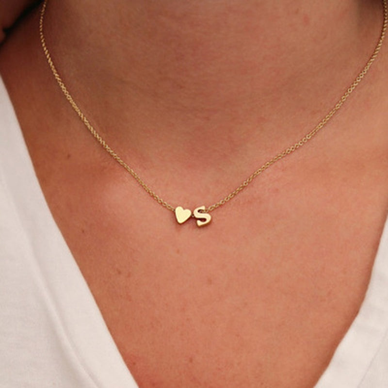 Tiny Heart Dainty Initial Necklace Gold Silver Color Letter Name Choker Necklace For Women Pendant Jewelry Gift