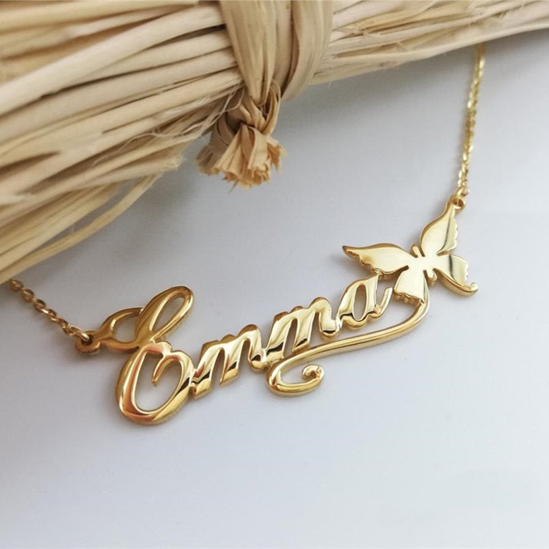 Personalized Butterfly Name Necklaces For Women Girl Favorite Jewelry Custom Ribbon Nameplate Choker Necklace Best Friends Gifts