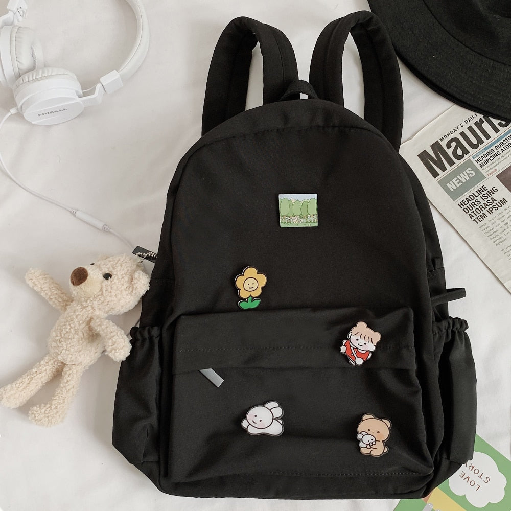 Women Nylon Cute Backpack Bear Female Student College School Bag Badge Girl Doll Backpack Kawaii Book Ladies Fashion Bags