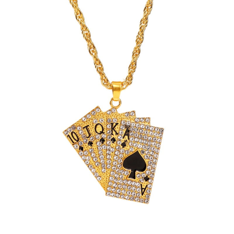 Jewelry Women Men Statement Enamel Playing Cards Pendants Necklaces Hip Hop Jewelry Gold Silver Color Necklace