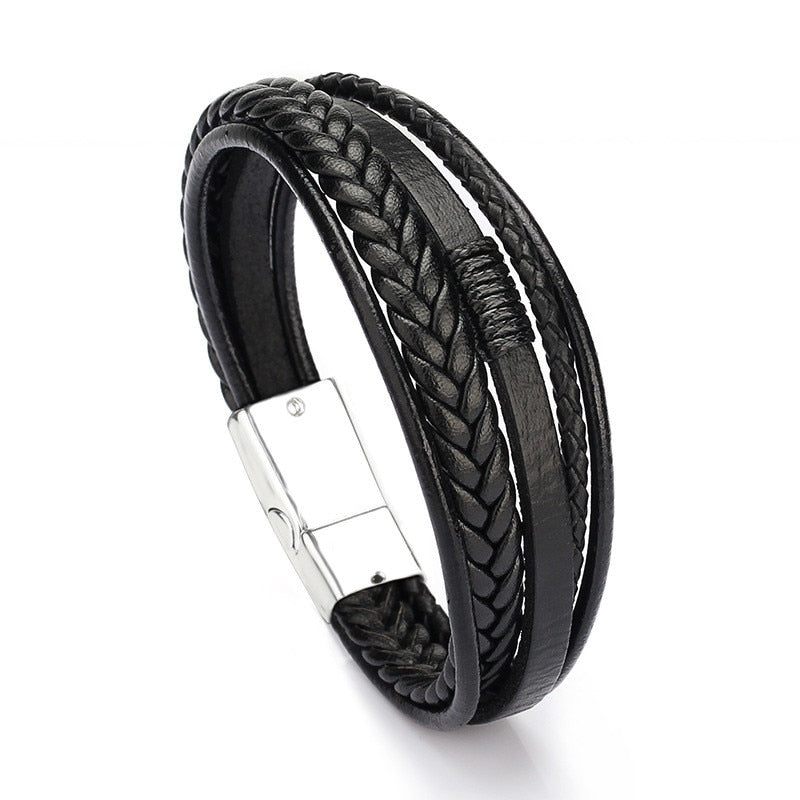 Genuine Leather Bracelets Mens Multilayer Braided Rope Bracelets Male Female Bracelets Retro Jewelry