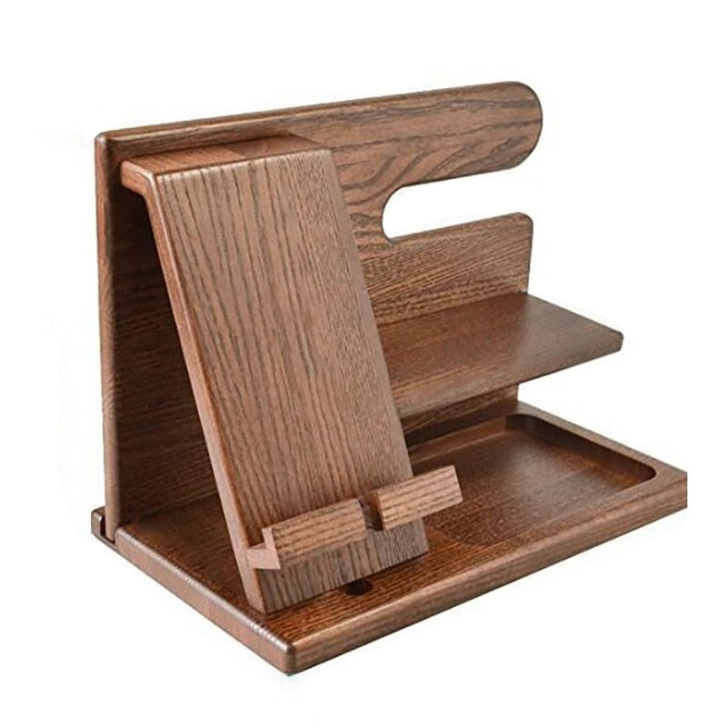 Wood Phone Docking Station Ash Key Holder Wallet Stand Watch Organizer Men Gift Graduation Male Travel Idea Gadgets