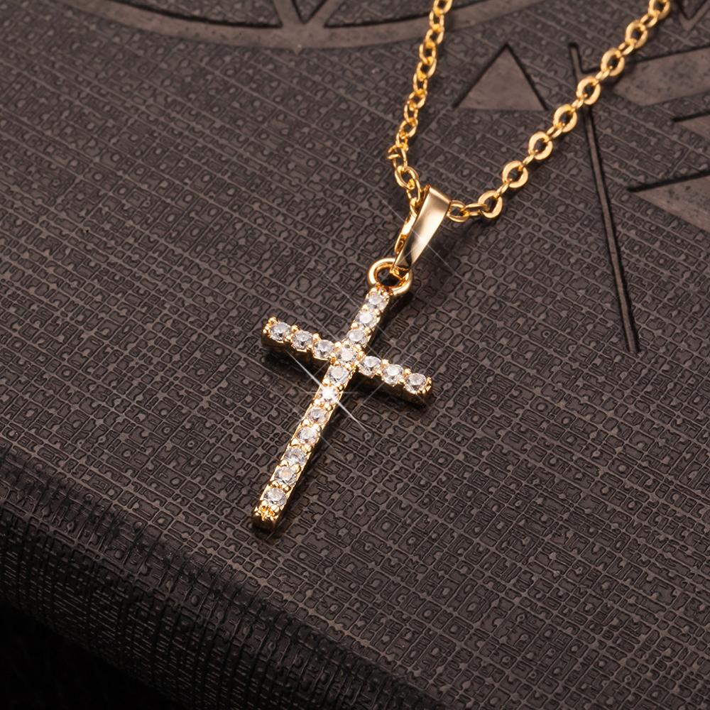 Female Cross Pendants Gold Black Color Crystal Jesus Cross Pendant Necklace Jewelry For Men/Women