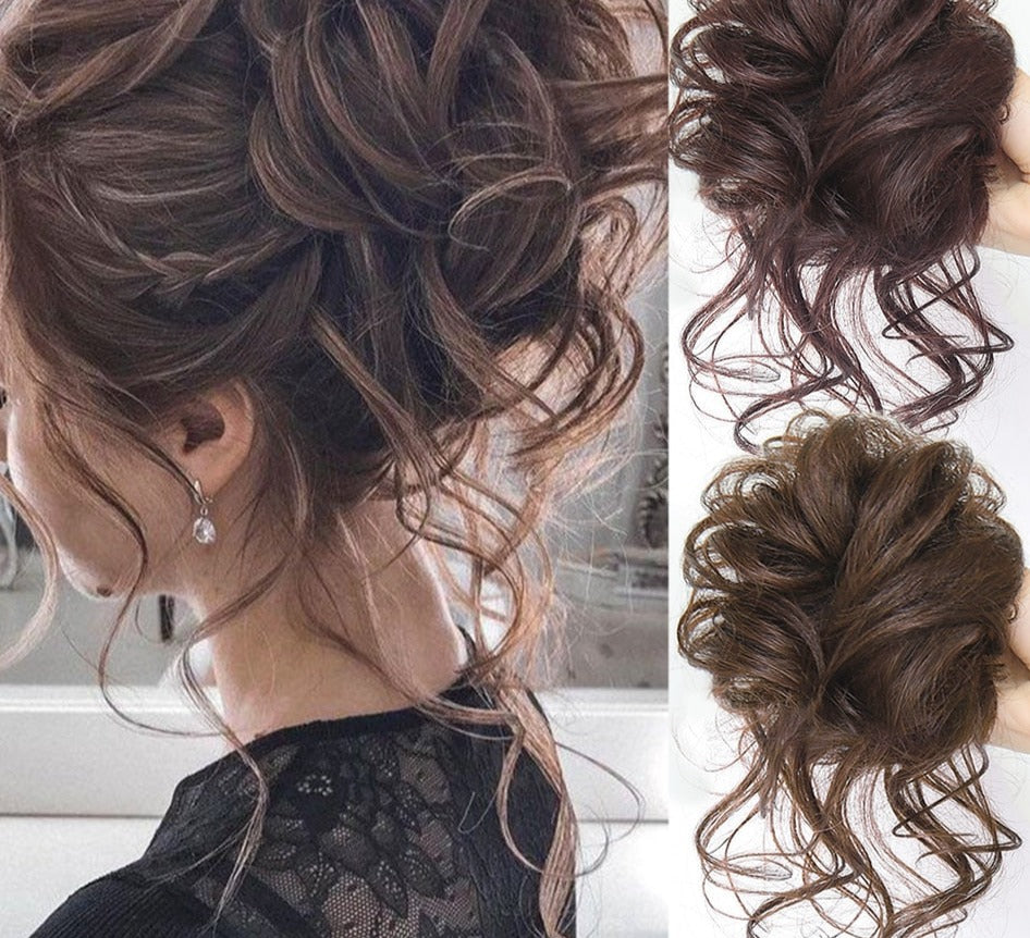 Synthetic Hair Bun Chignon Messy Curly Hair Band Elastic Scrunchy False Hair Pieces For Women Hairpins Black Brown