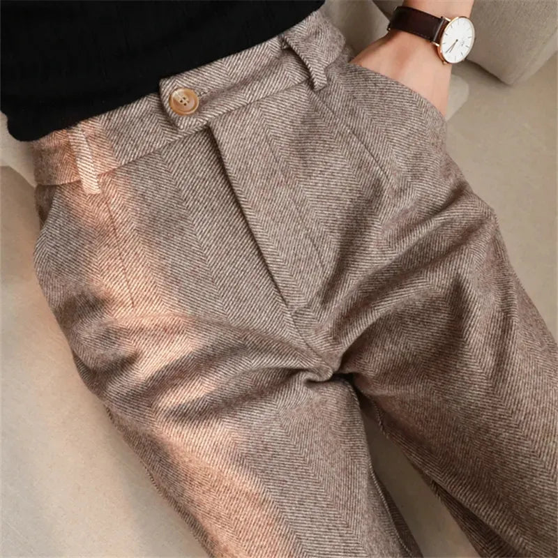 Woolen Pants Women's Harem Pencil Pants 2022 Autumn Winter High Waisted Casual Suit Pants Office Lady Women Trousers