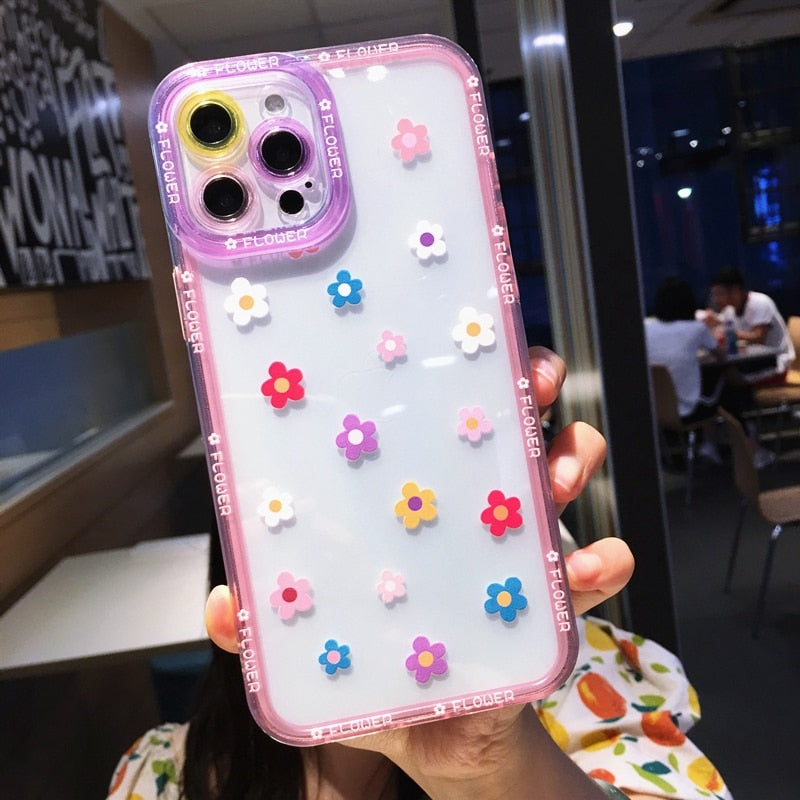 Soft Transparent Flowers Phone Case For iPhone 11 12 13 14 Pro Max XS X XR 7 8 Plus SE 2020 Bumper Back Cover