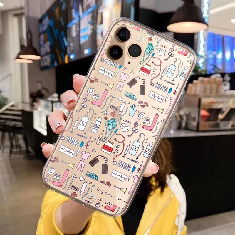 Spain Cartoon Medicine Doctor Nurse Soft Phone Case For iphone 14 Pro Max 13 Pro Max 7 8 Plus 11 12 Pro XR XS Max Cartoon Cover