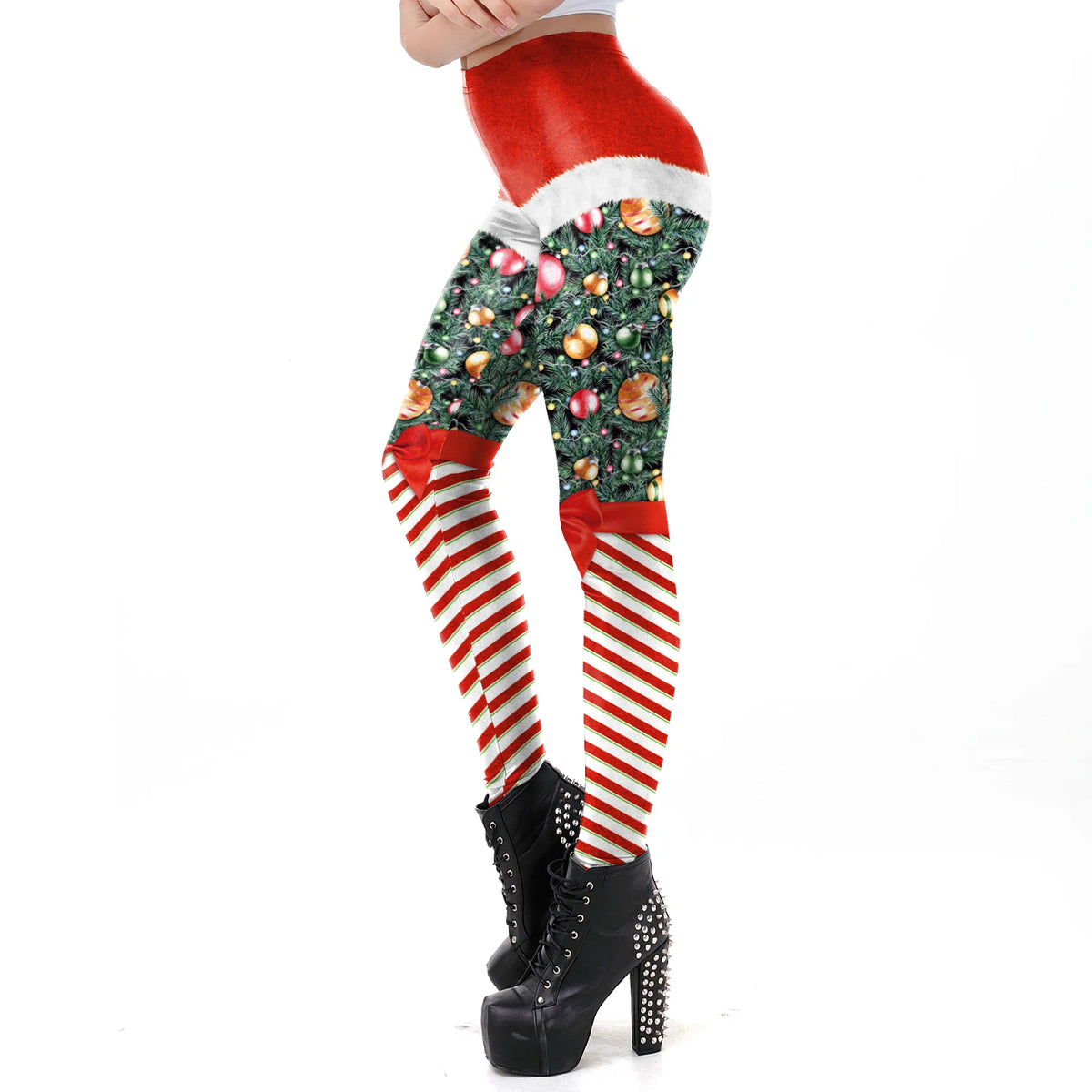 VIP FASHION Christmas Belt Leggings Gift Autumn Winter Festival Legging  Women 3D Stripe Sexy High Waist Skinny Leggins