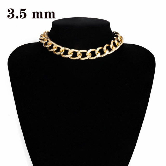 Punk Miami Cuban Choker Necklace Collar Statement Hip Hop Big Chunky Aluminum Gold Color Thick Chain Necklace Women Jewelry