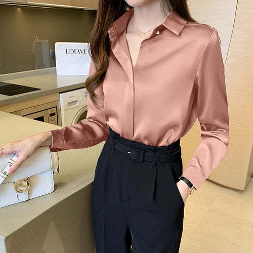 Silk Womens Shirt Long Sleeve Woman Blouses Satin Top Female Shirts and Blouse Basic Ladies Tops Women Clothing