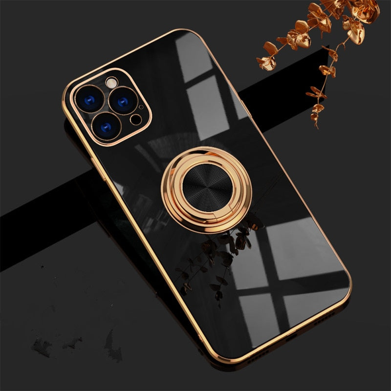 Soft Candy Square Phone Case For iPhone 11 12 13 14 Pro Max XS X XR 7 8 Plus SE 2020 mini Stand Ring Silicone Shockproof Cover