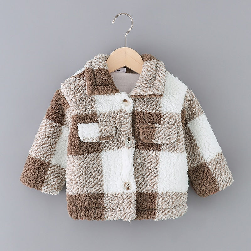 PatPat Toddler Girl Plaid Lapel Collar Button Design Coat Jacket for Girls Boy Baby Kids Spring Winter Children&#39;s Warm Outerwear