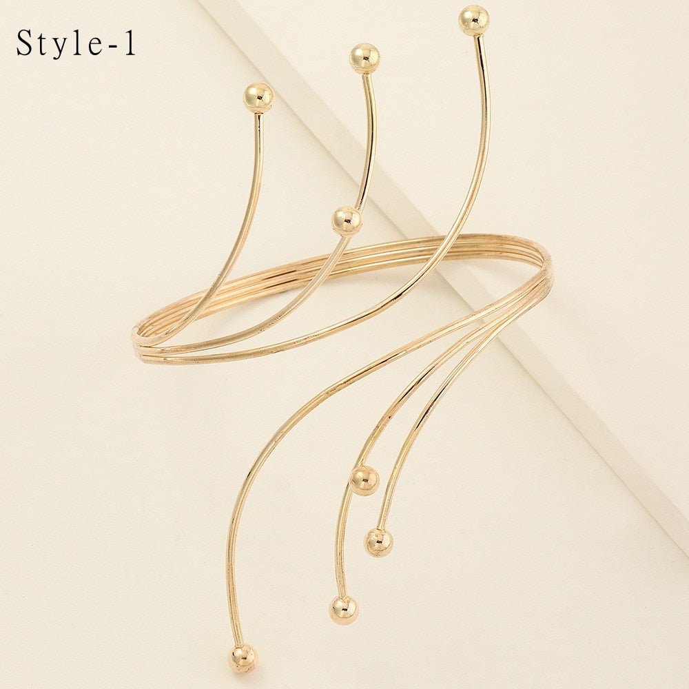 Bohemian Butterfly Leaf Charm Upper Bracelet Arm Chain Metal Hollow Out Geometric Pattern Retro Arm Cuff Bangle Body Bracelets