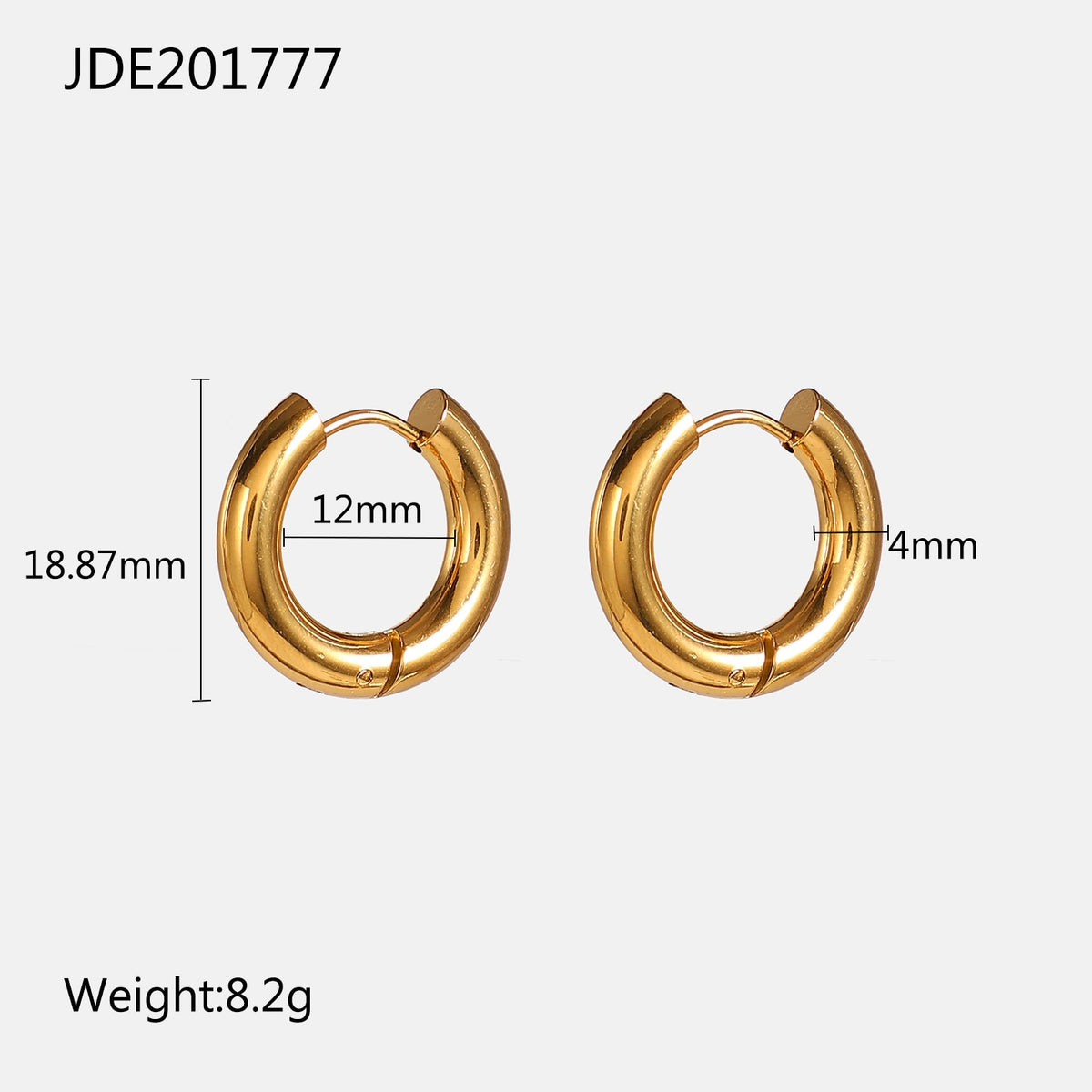 Classic 12mm Thick Stainless Steel Huggie Hoop Earrings For Women Jewelry Simple Ear Studs Chunky 18k Golden Earrings Accessory