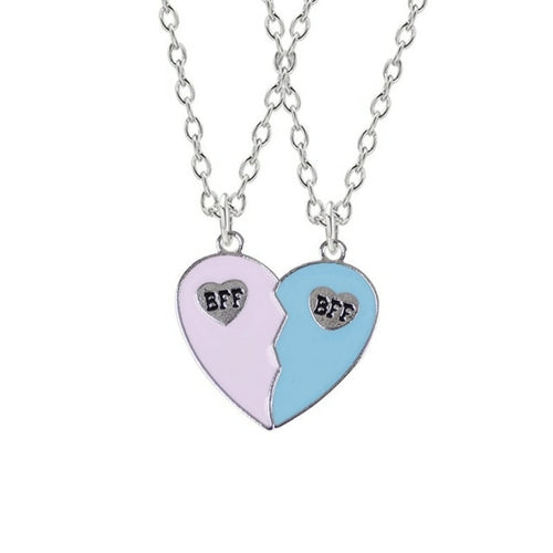 Pink Blue Sequin Stitching Heart Broken Best Friends Necklace