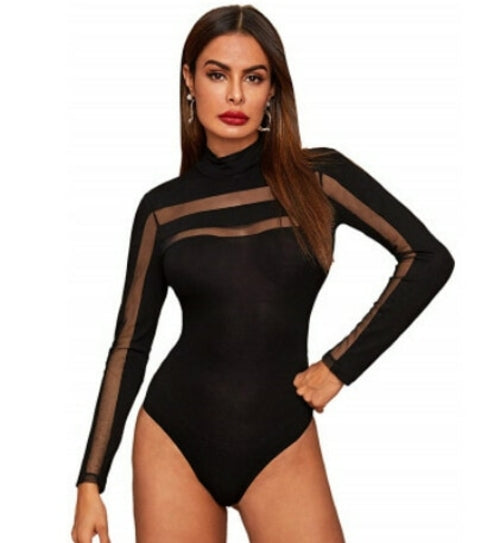 Womens Mesh Bodysuit Leotard Thong Tops T Shirt Romper Jumpsuit -